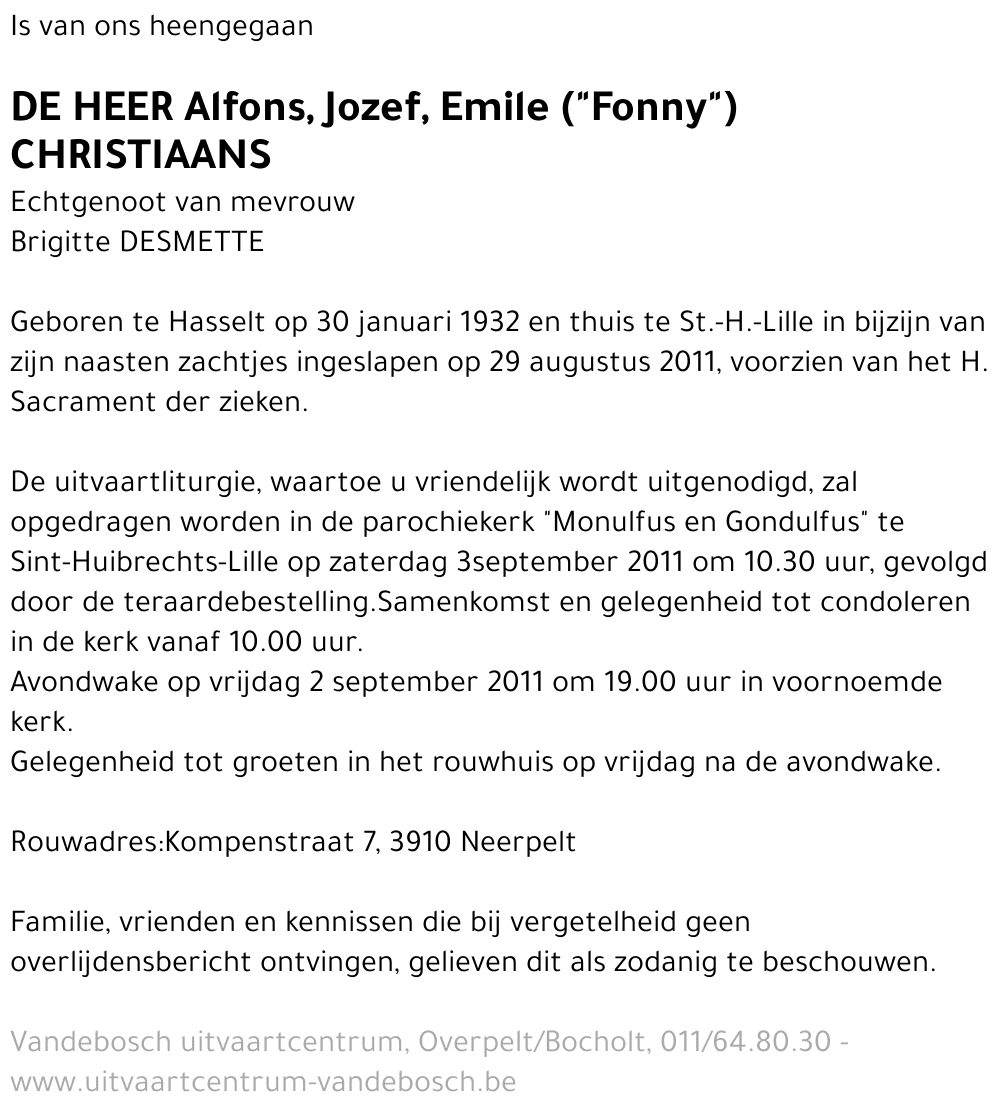 Alfons, Jozef, Emile Christiaans