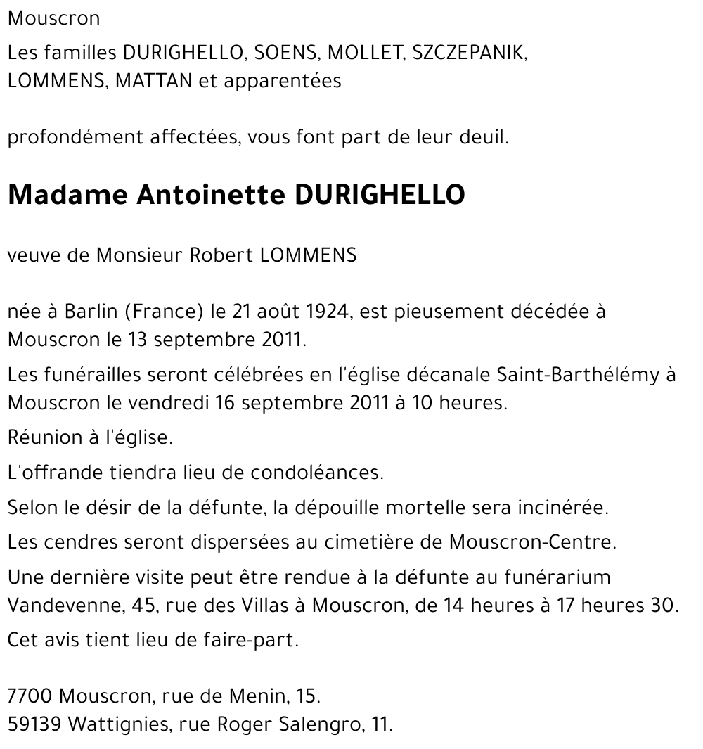 Antoinette DURIGHELLO