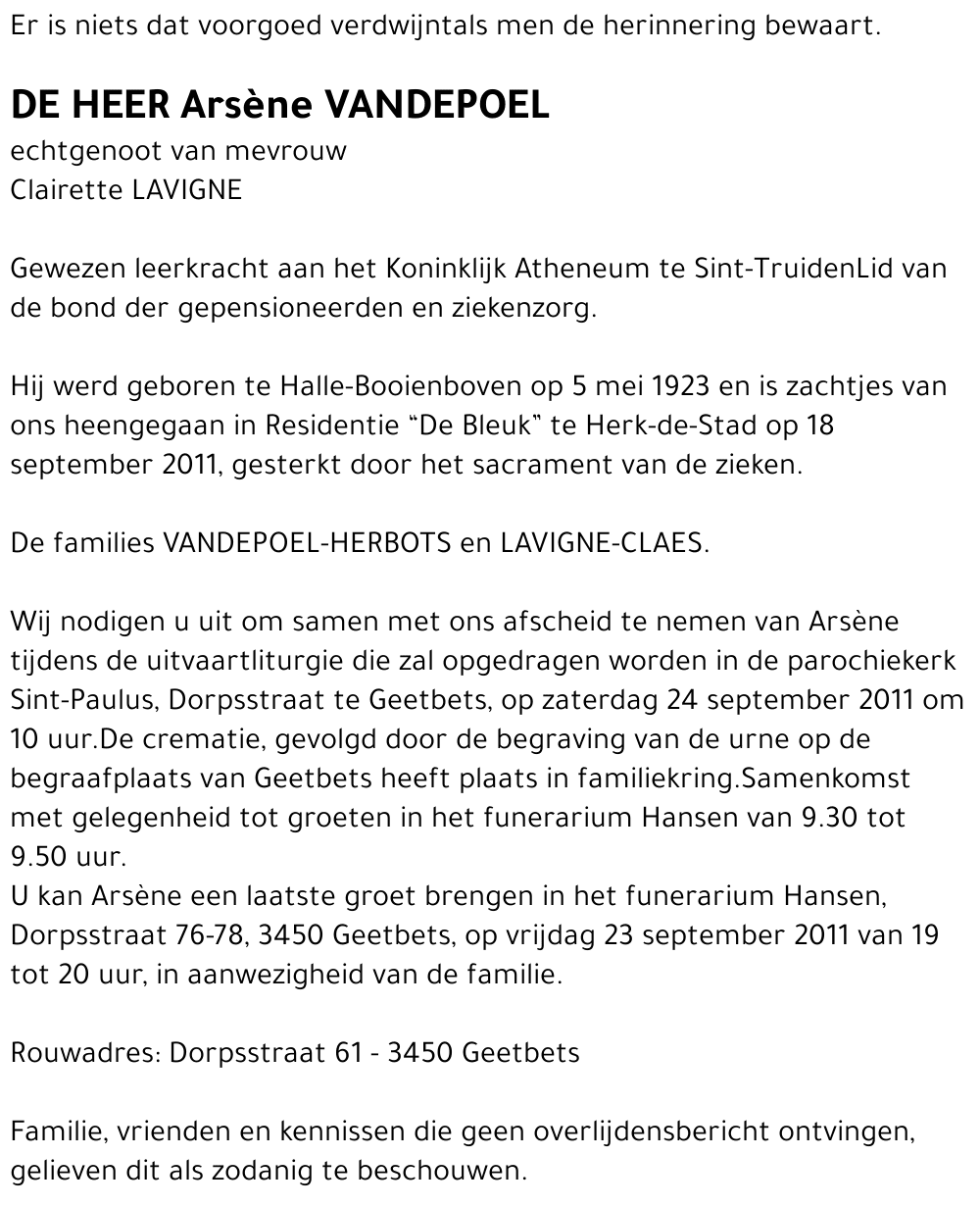 Arsène VANDEPOEL