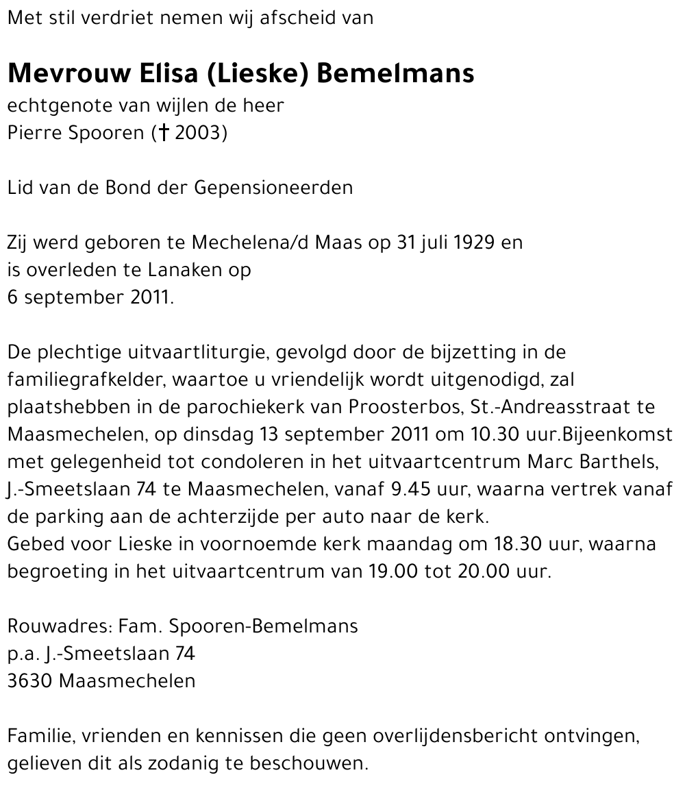 Elisa (Lieske) Bemelmans