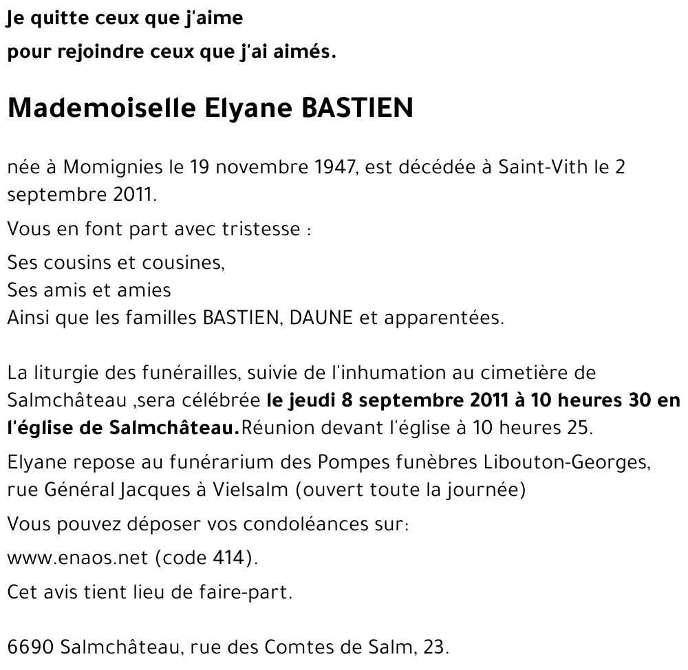 Elyane BASTIEN