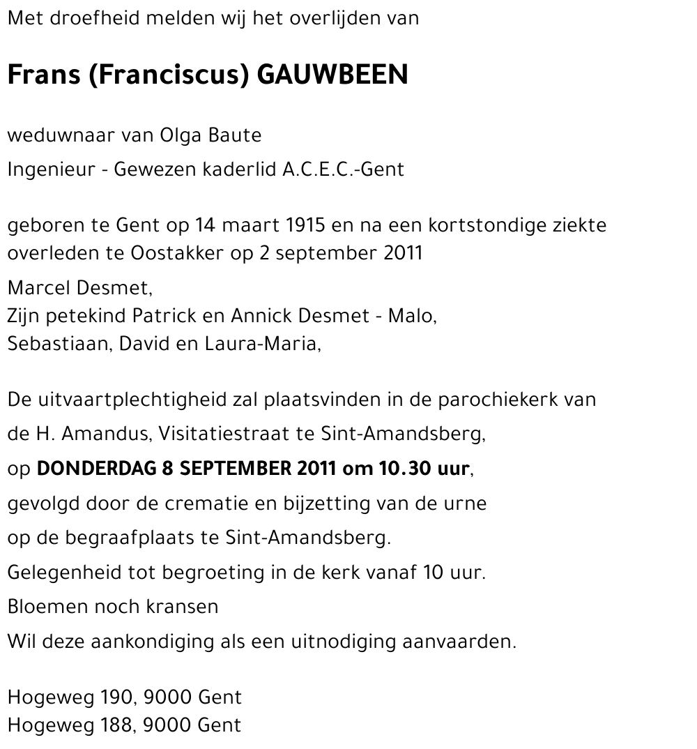 Frans (Franciscus) GAUWBEEN