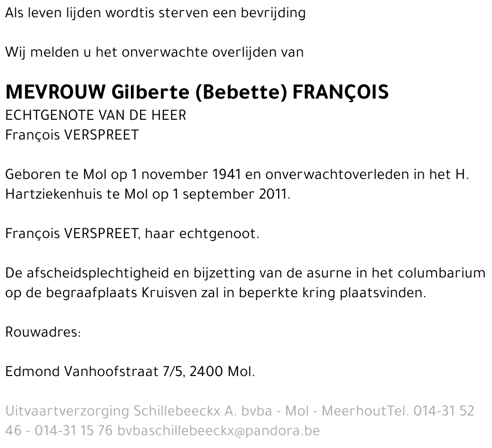 Gilberte (Bebette) François