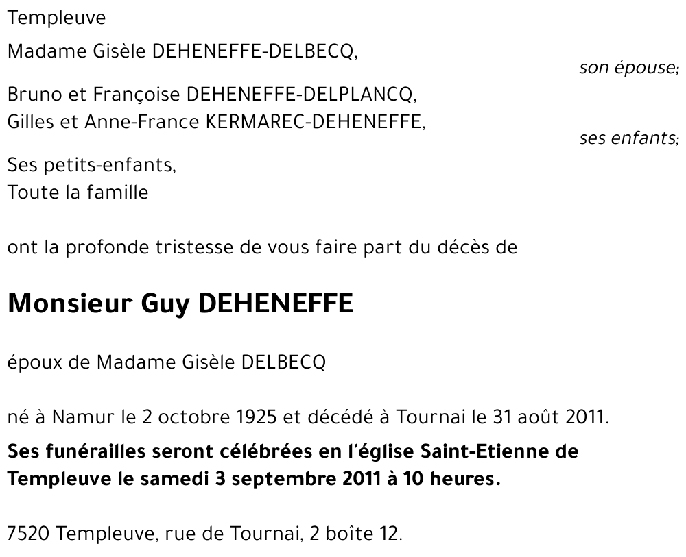 GUY DEHENEFFE