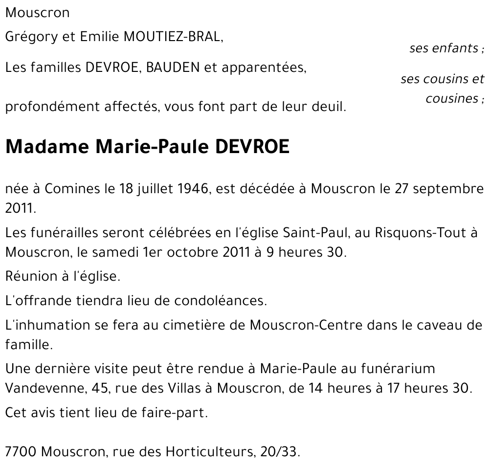 Marie-Paule DEVROE