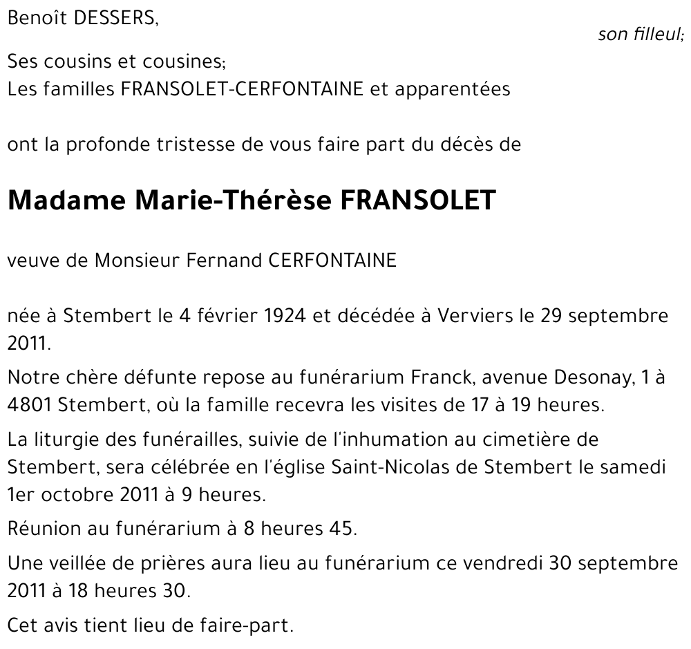 Marie-Thérèse FRANSOLET