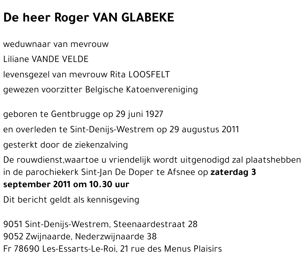 Roger VAN GLABEKE