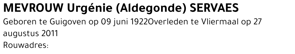 Urgénie (Aldegonde) Servaes