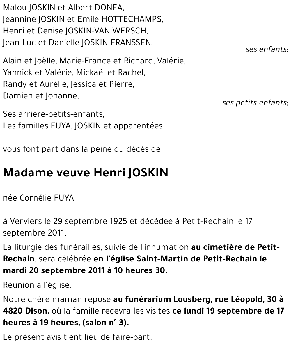 veuve Henri JOSKIN