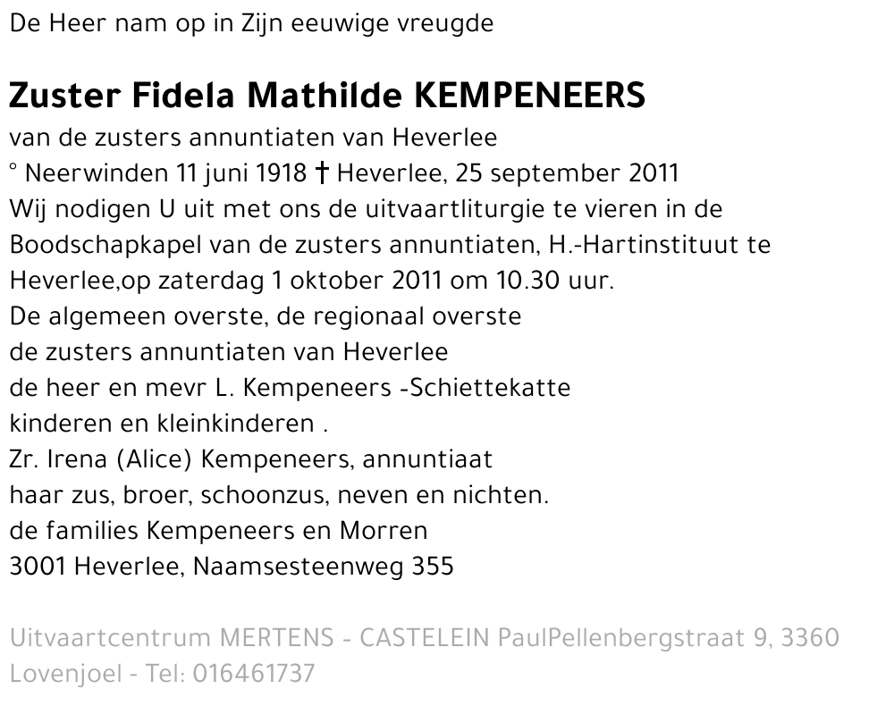 Zuster Fidela Mathilde KEMPENEERS