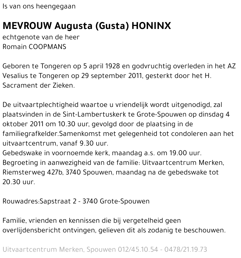 Augusta (Gusta) Honinx