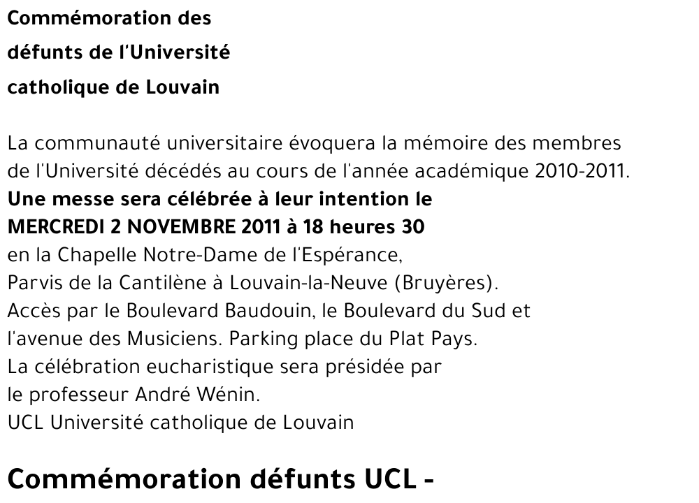 Commémoration défunts UCL -