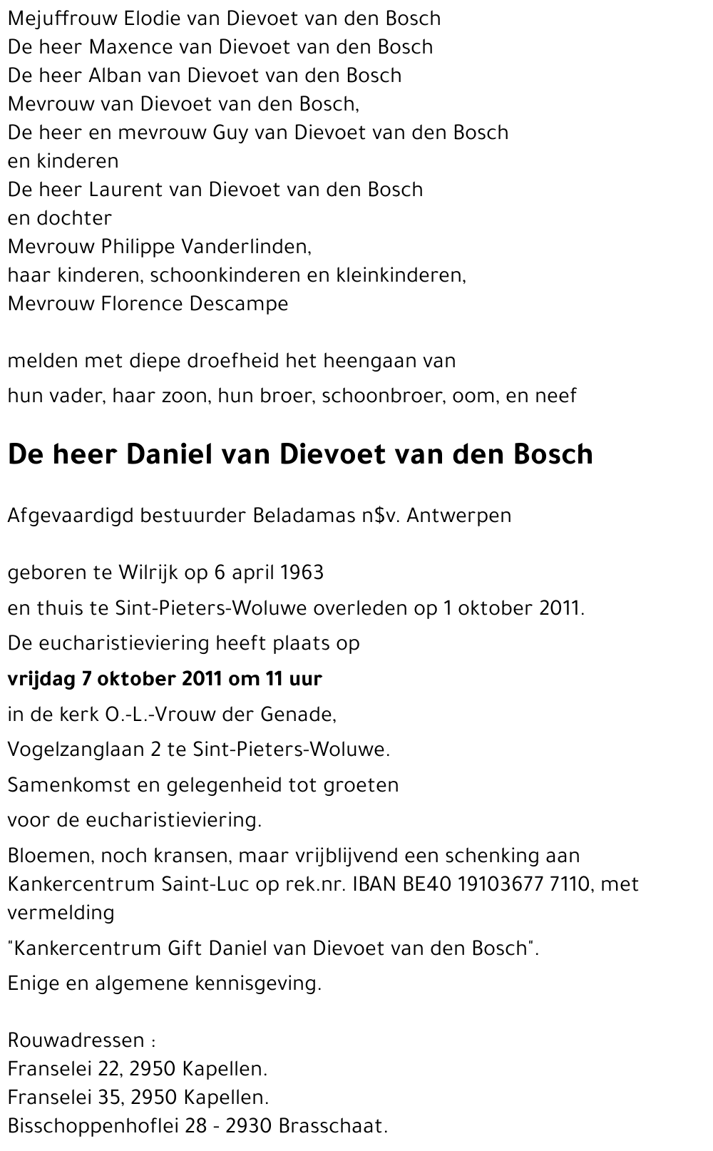 Daniel VAN DIEVOET VAN DEN BOSCH