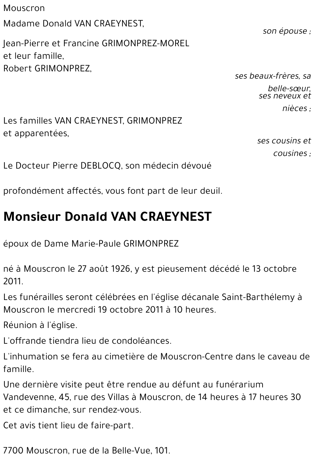 Donald VAN CRAEYNEST