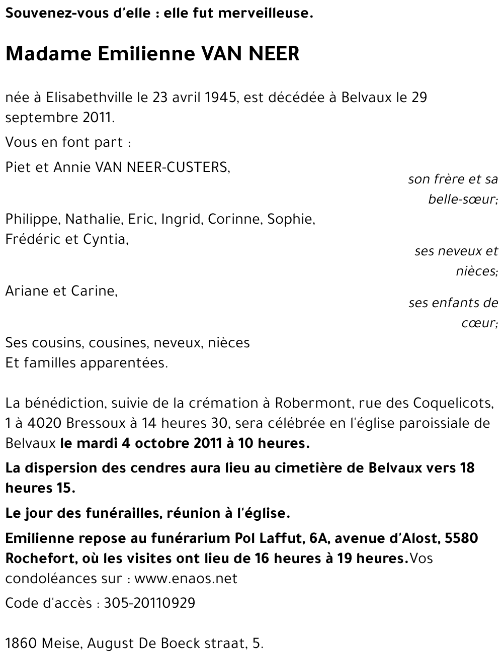 Emilienne VAN NEER
