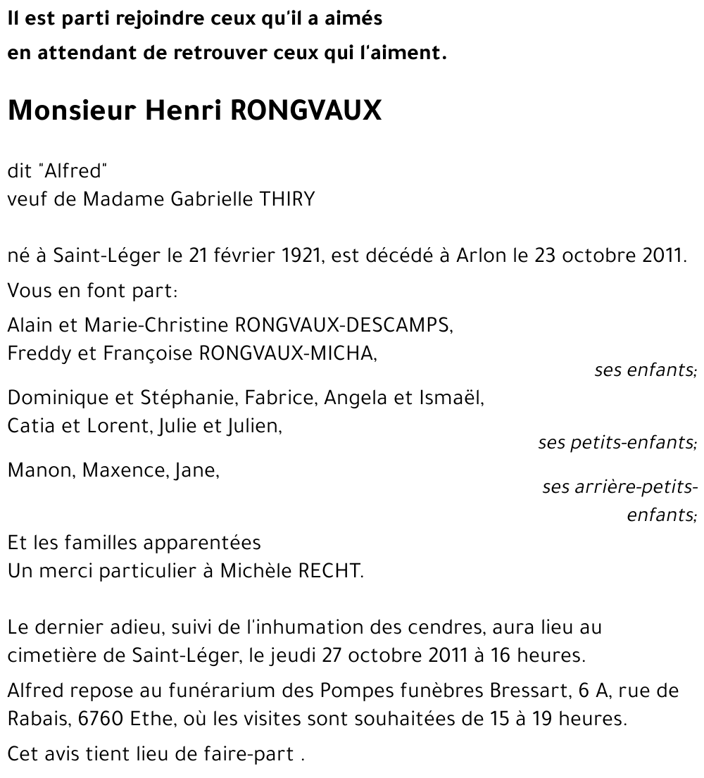 Henri RONGVAUX « dit Alfred »