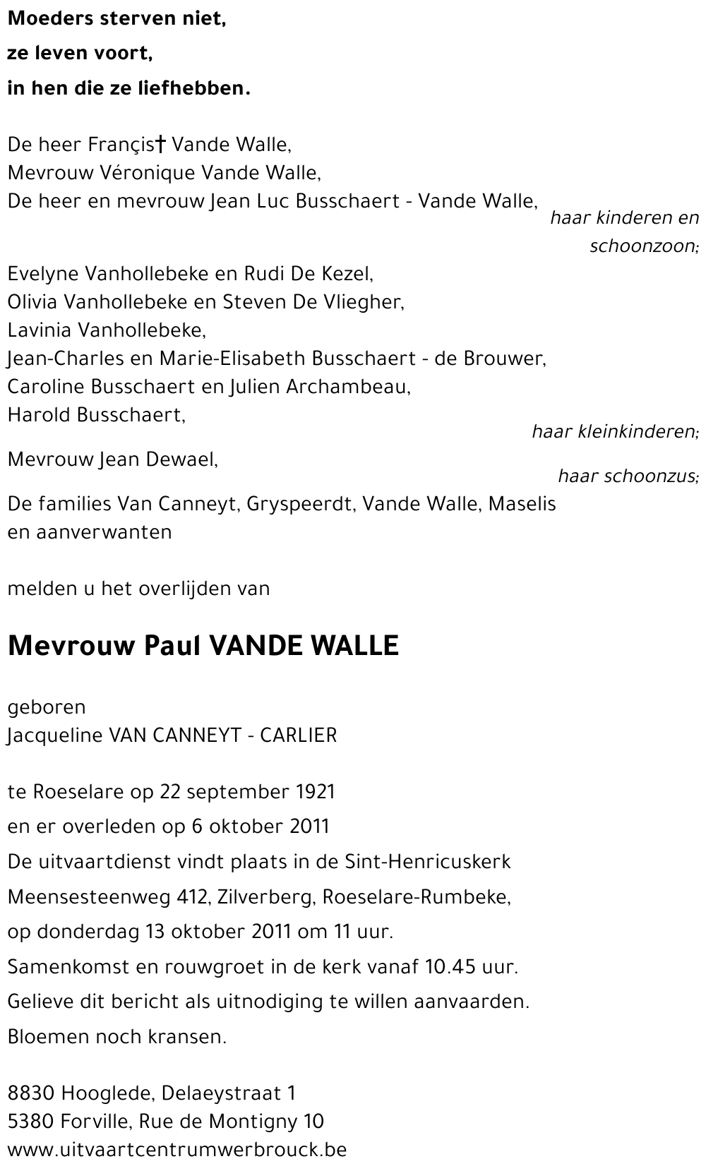 Jacqueline VAN CANNEYT - CARLIER