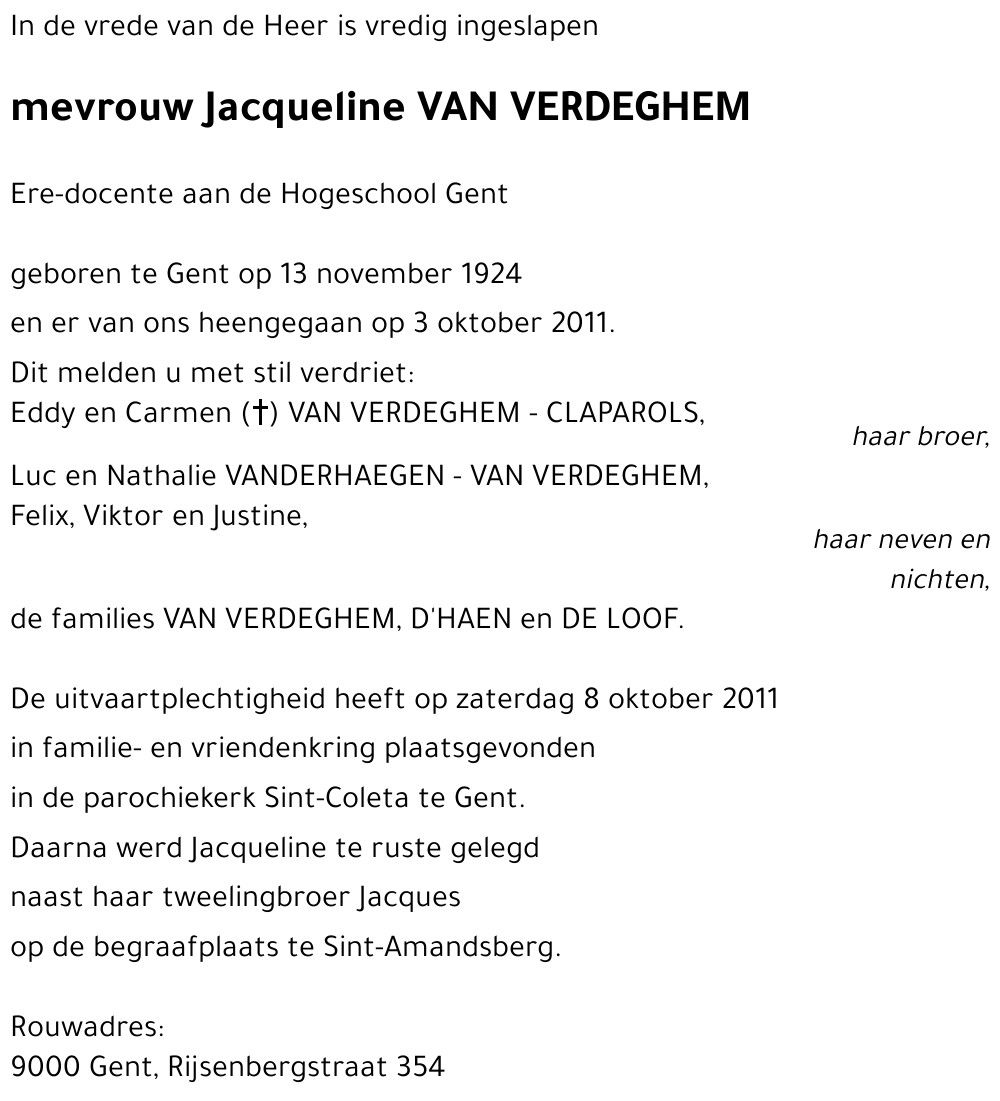 Jacqueline VAN VERDEGHEM