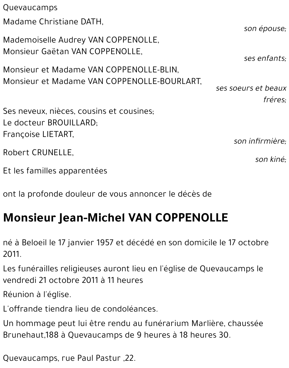 Jean-Michel VAN   COPPENOLLE