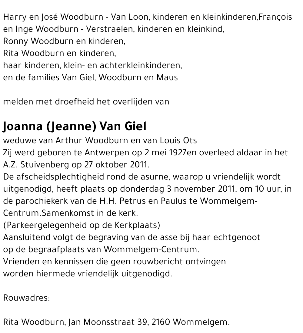 Joanna (Jeanne) Van Giel