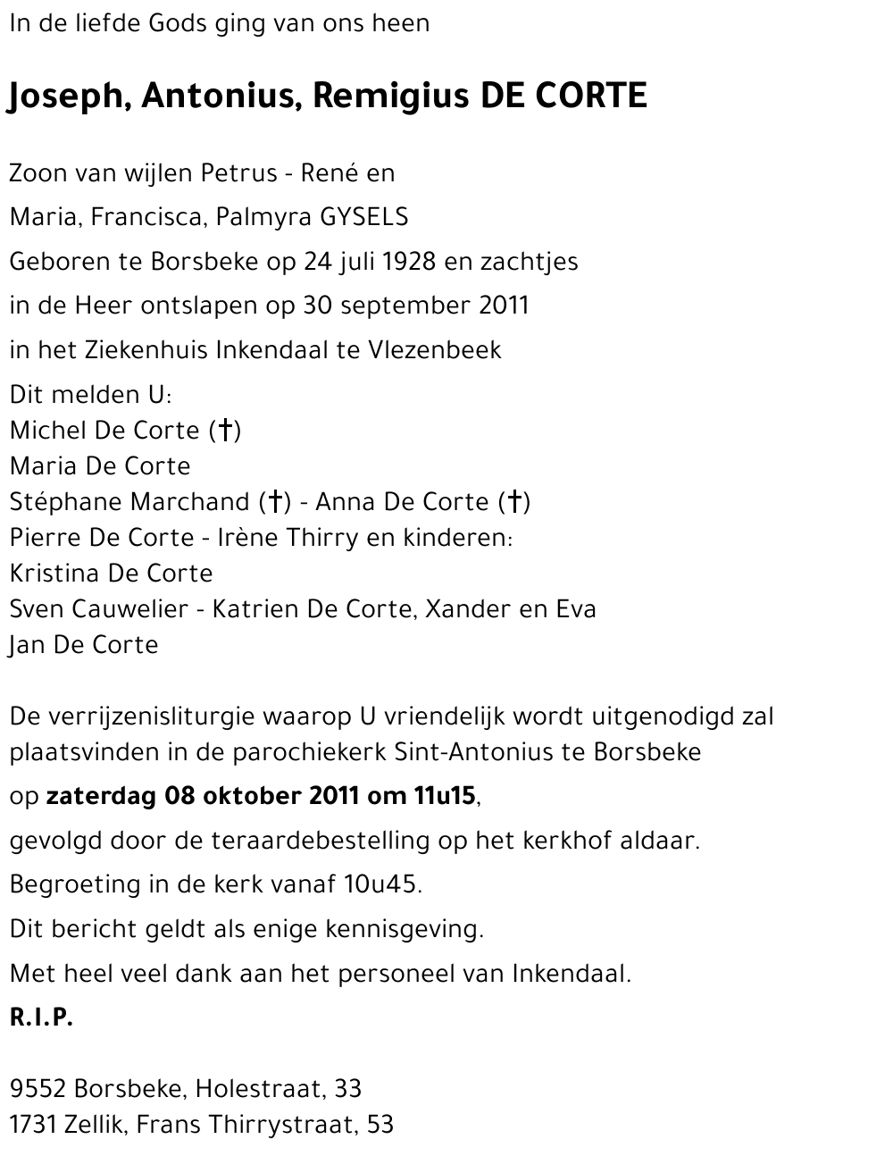 Joseph, Antonius,Remigius DE CORTE