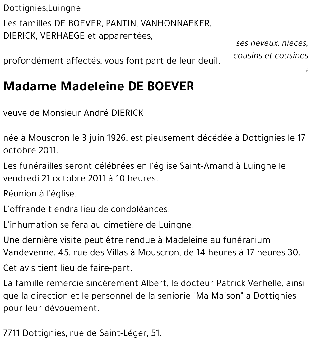 Madeleine DE BOEVER