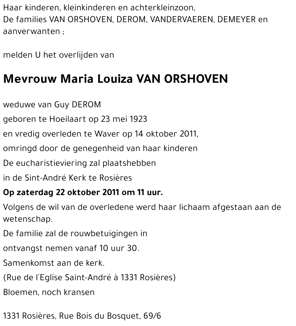 Marie-Louise VAN ORSHOVEN