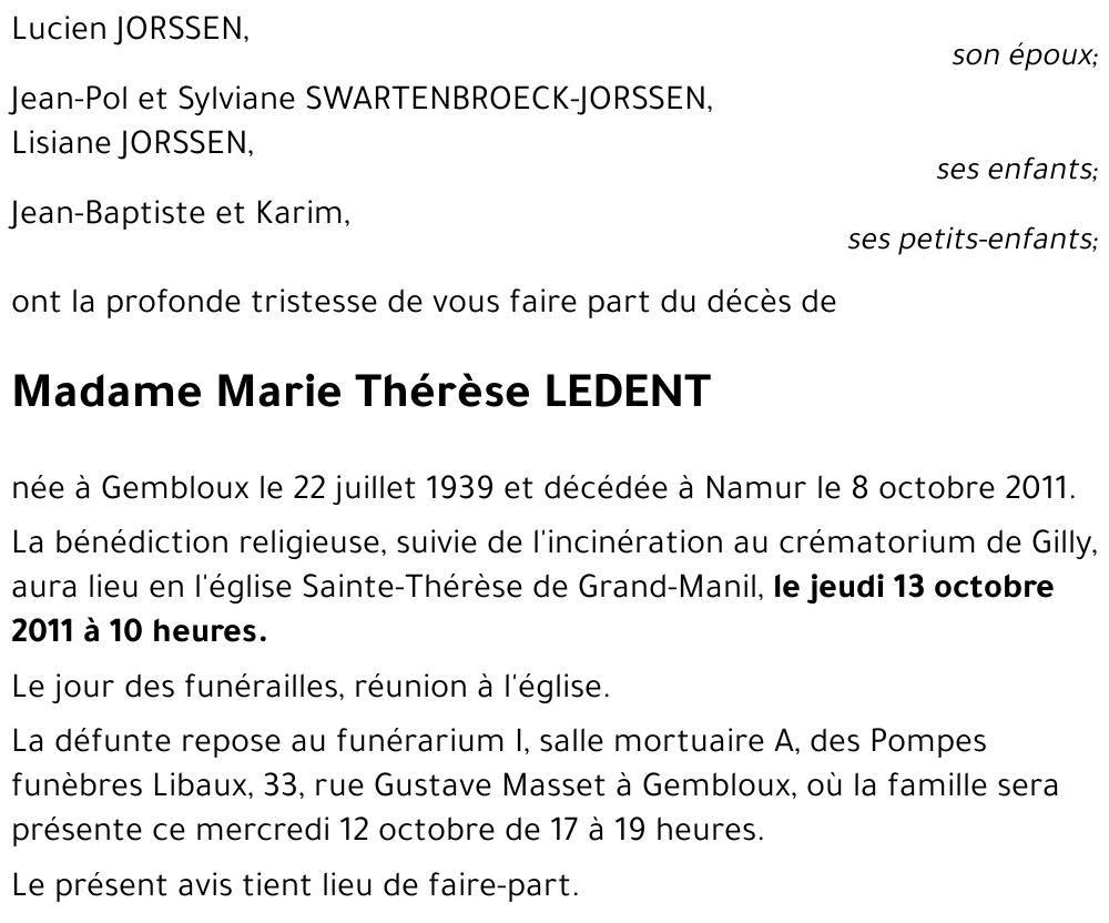 Marie Thérèse LEDENT