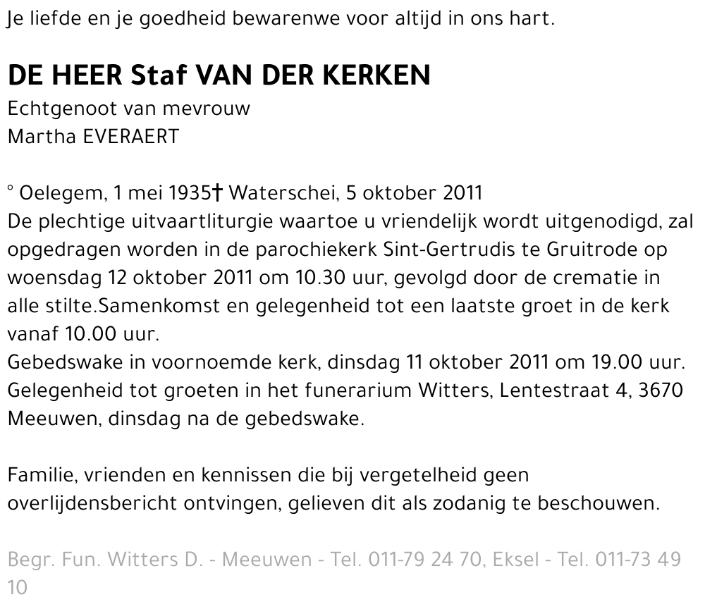 Staf Van Der Kerken