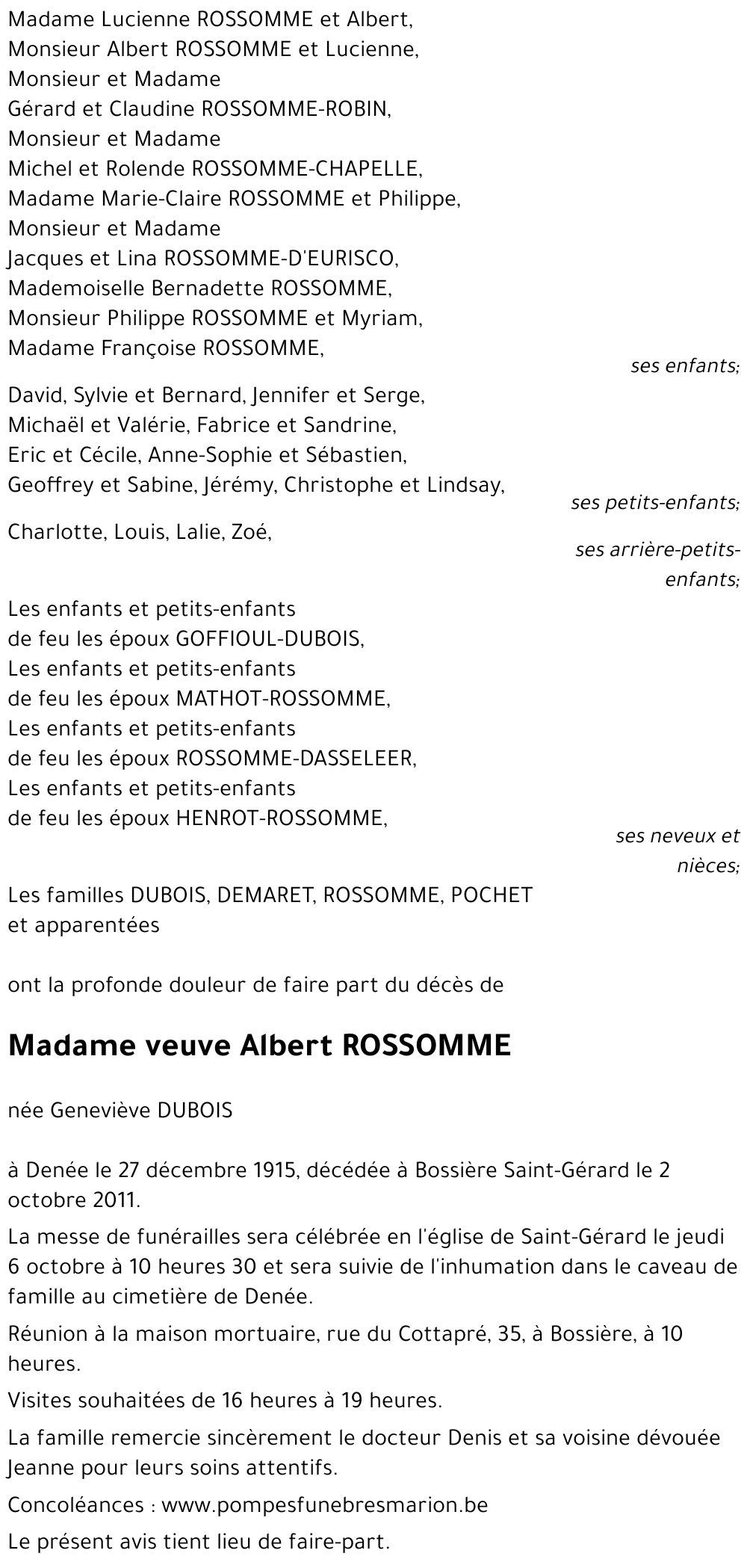 veuve Albert ROSSOMME