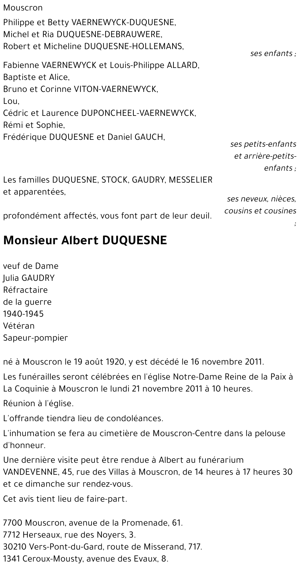 Albert DUQUESNE