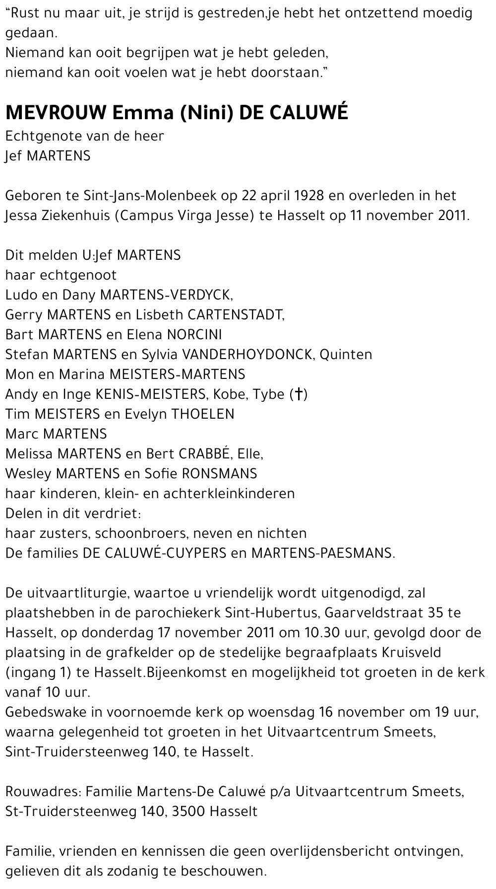 Emma (Nini) DE CALUWÉ