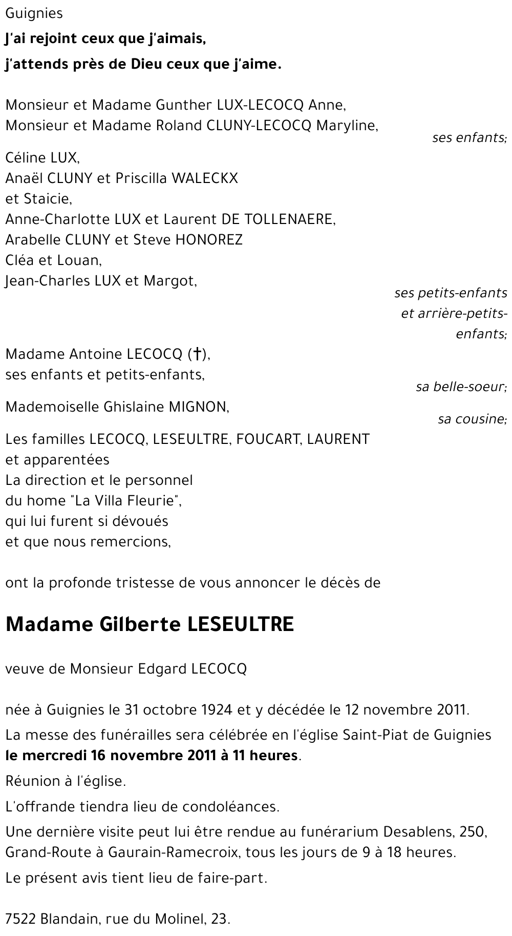 Gilberte LESEULTRE