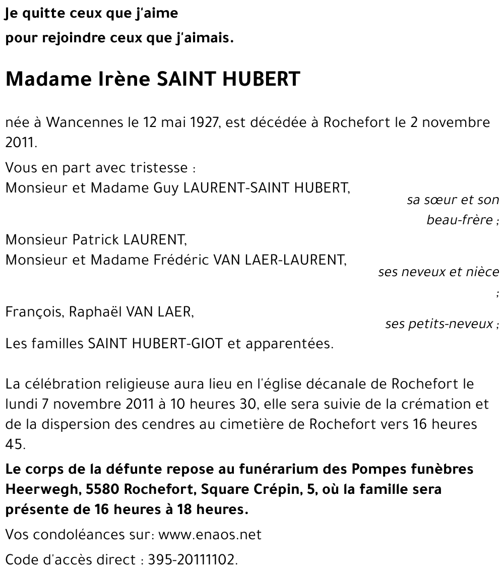Irène SAINT HUBERT