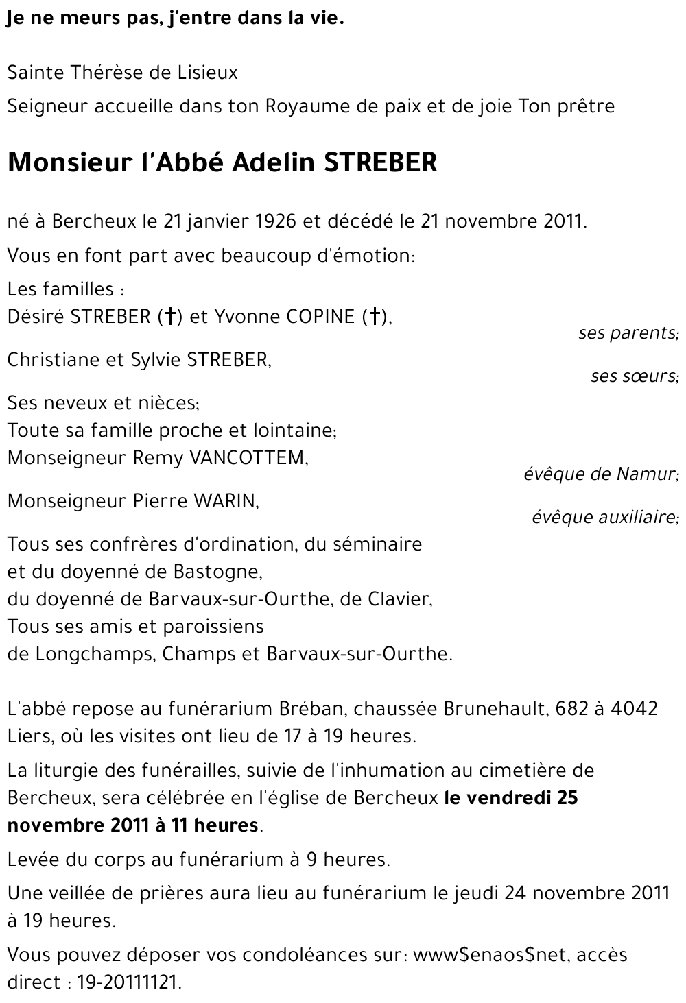 l'Abbé Adelin STREBER