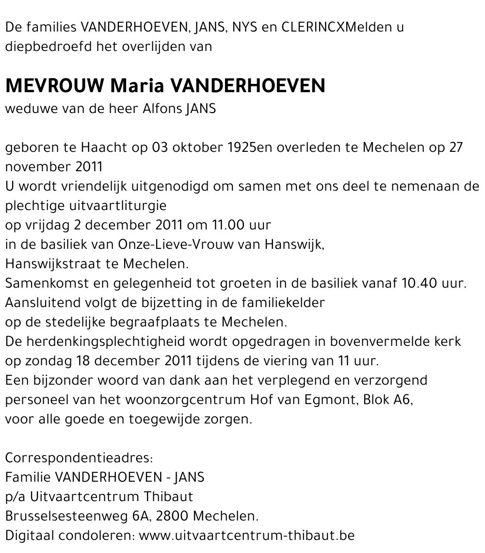 Maria VANDERHOEVEN