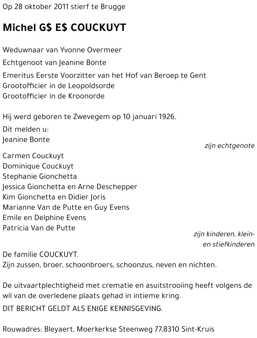 Michel G$ E$ COUCKUYT