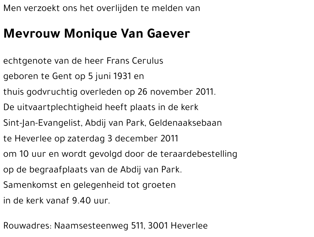 Monique Van Gaever