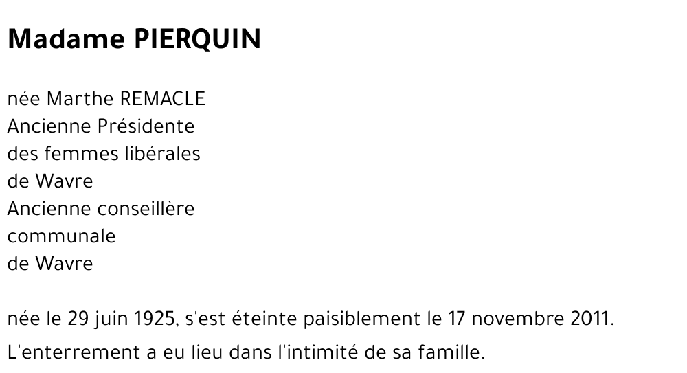 PIERQUIN née Marthe REMACLE