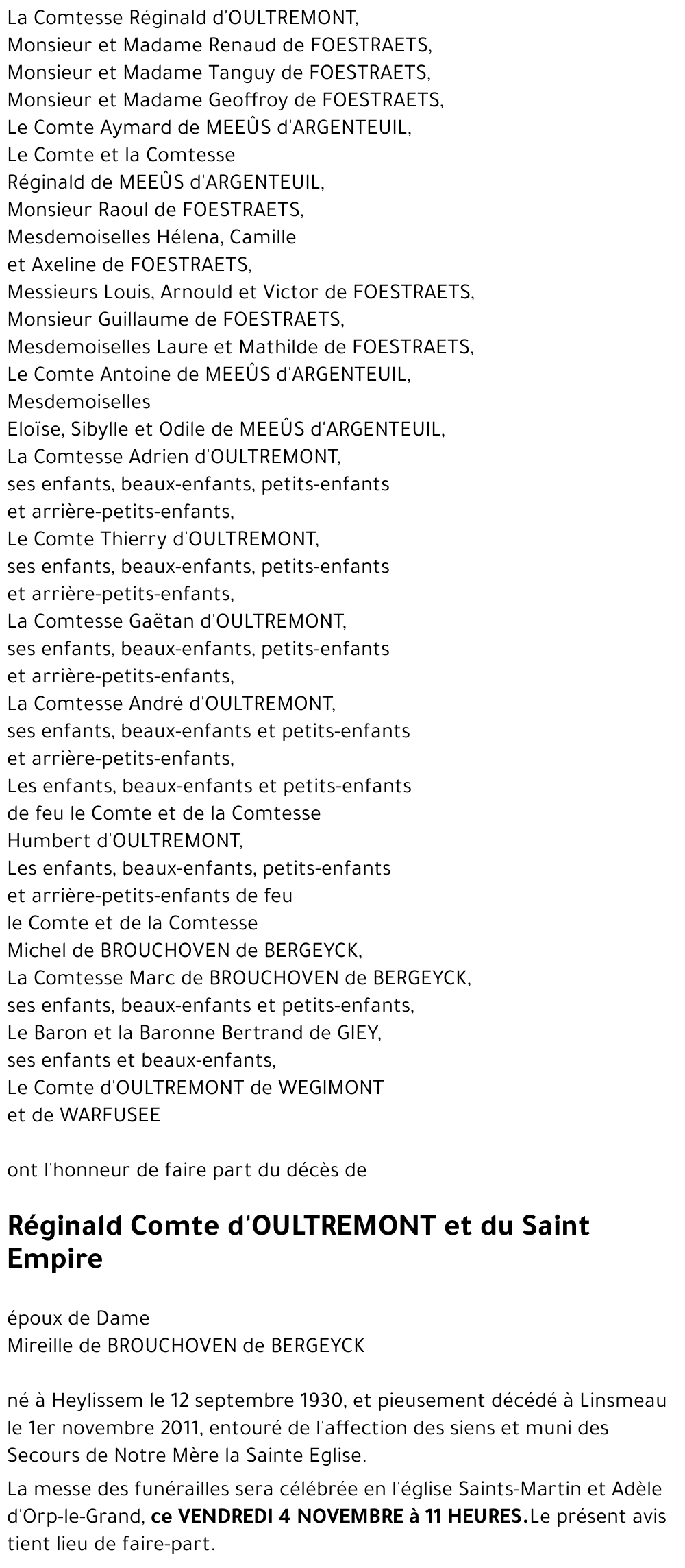 Réginald Comte d'Oultremont et du Saint Empire