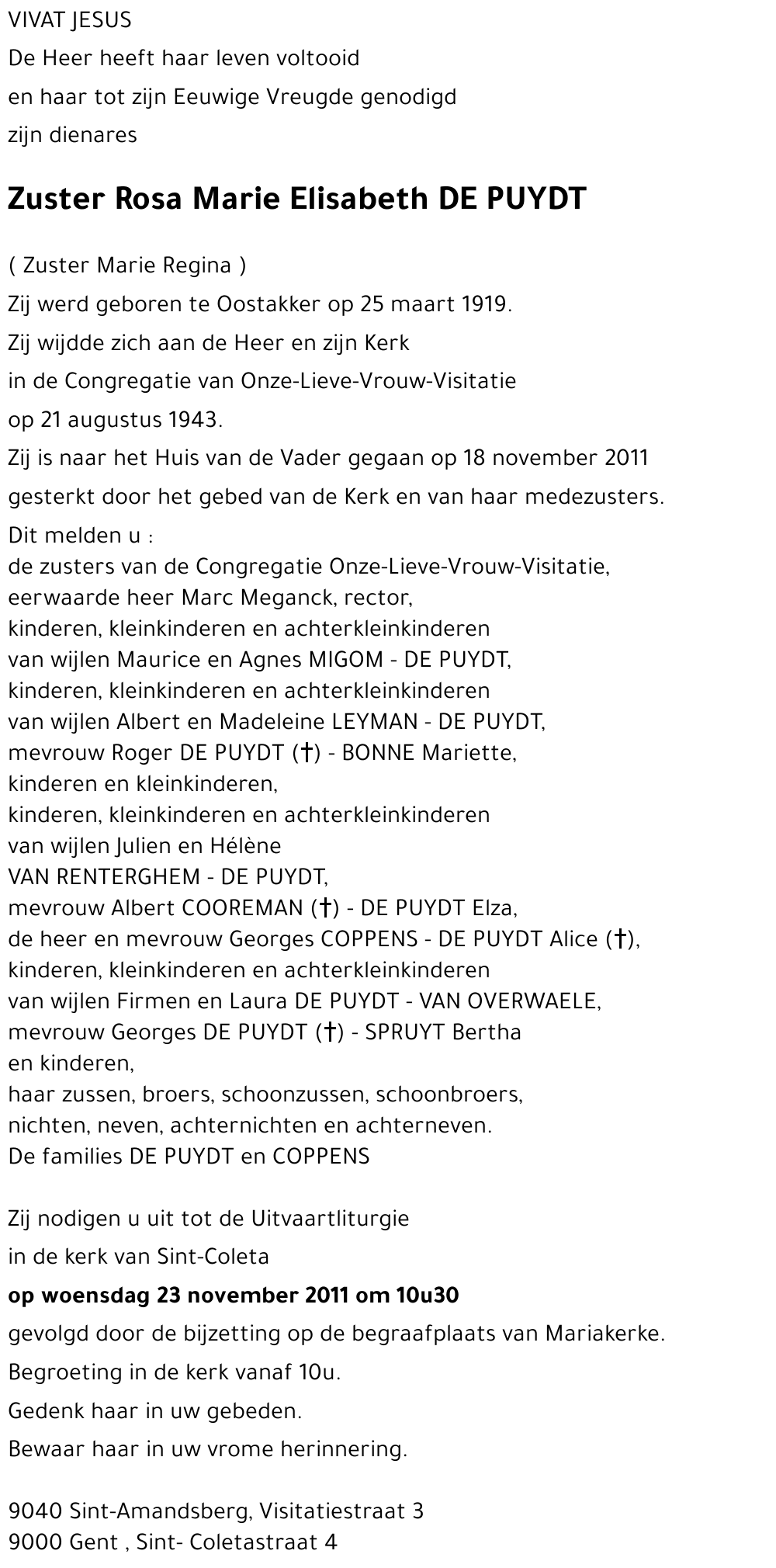 Rosa Marie Elisabeth DE PUYDT