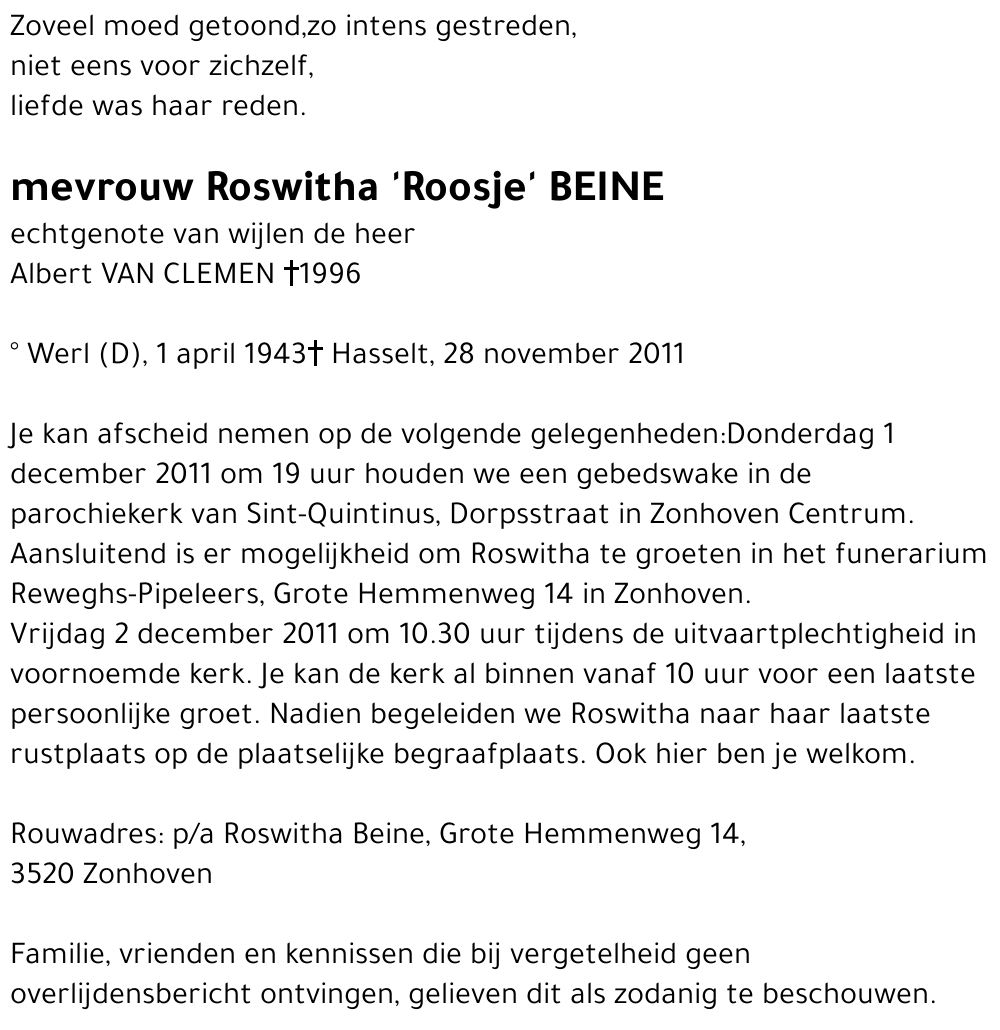 Roswitha 'Roosje' BEINE