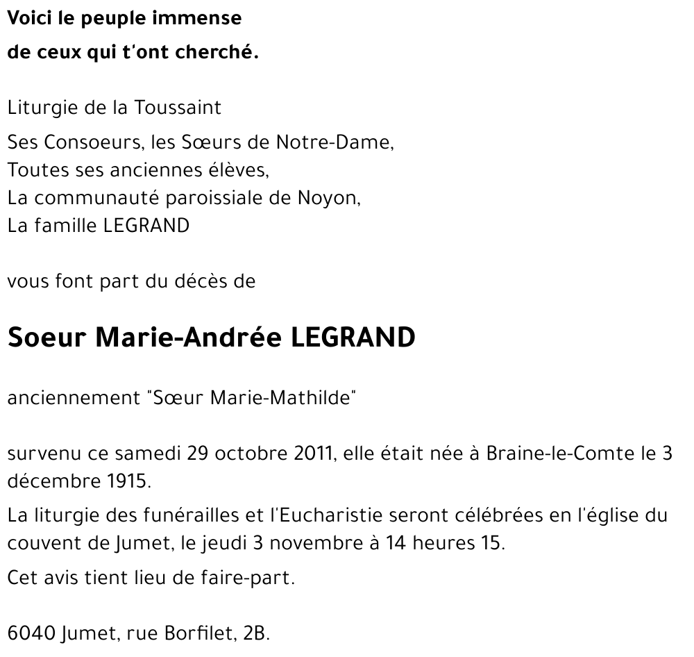 Soeur Marie-Andrée LEGRAND