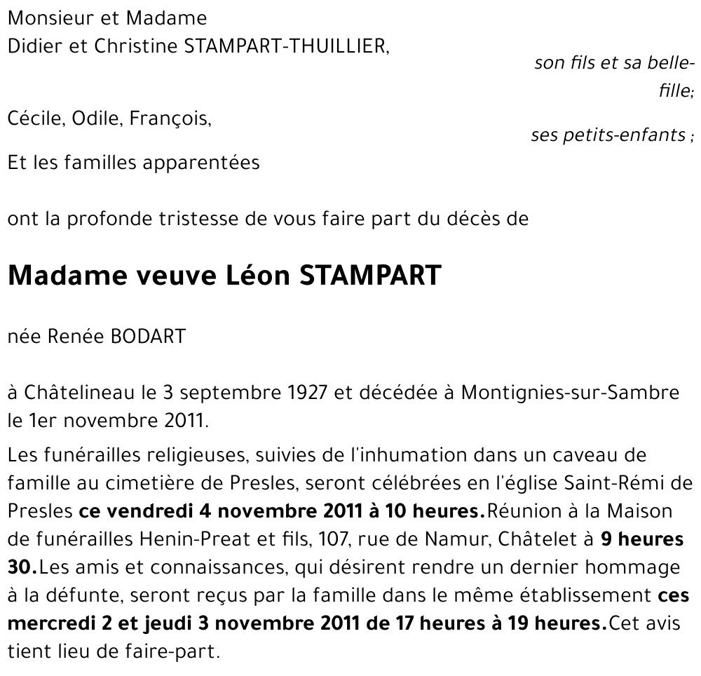veuve Léon STAMPART
