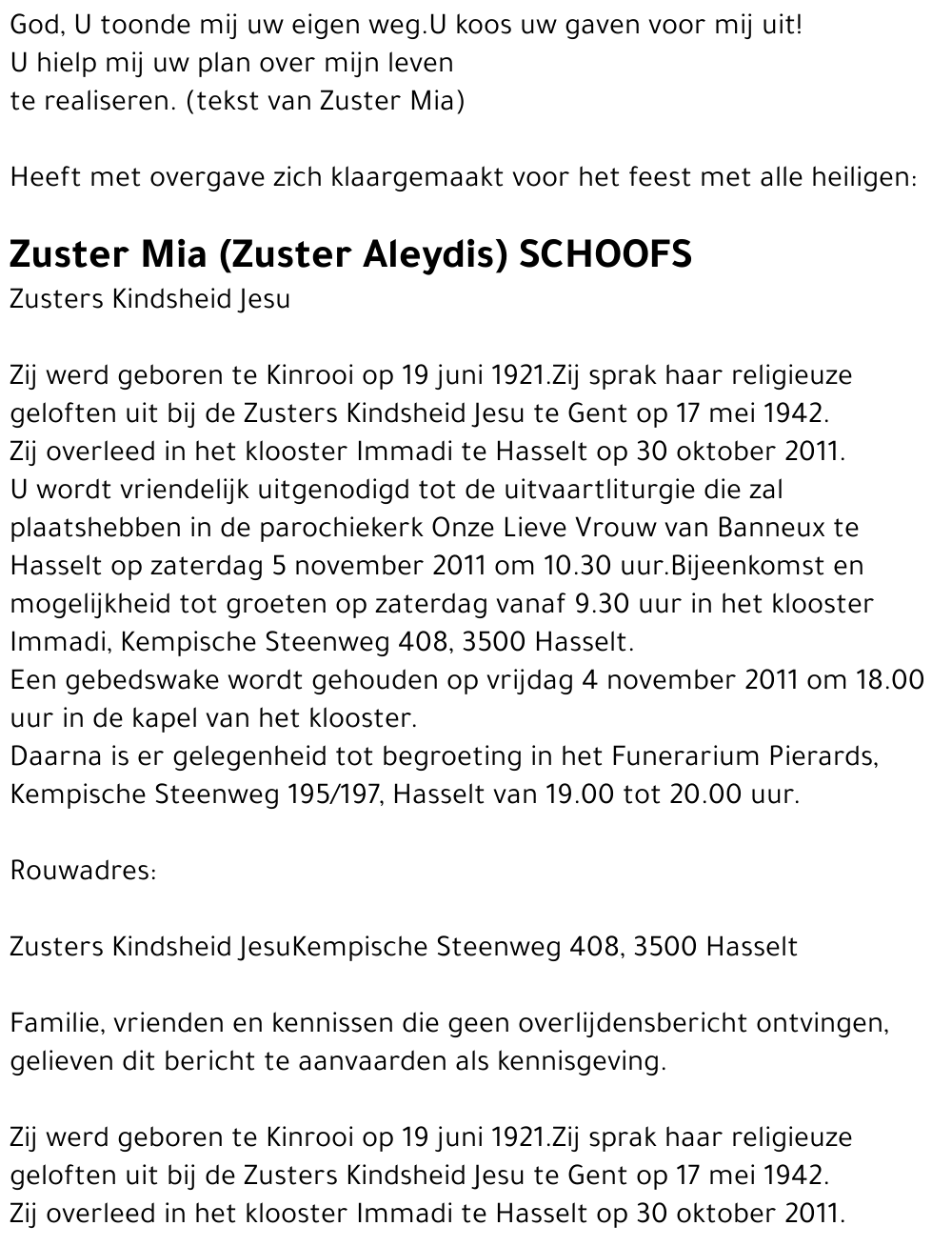 Zuster Mia Schoofs