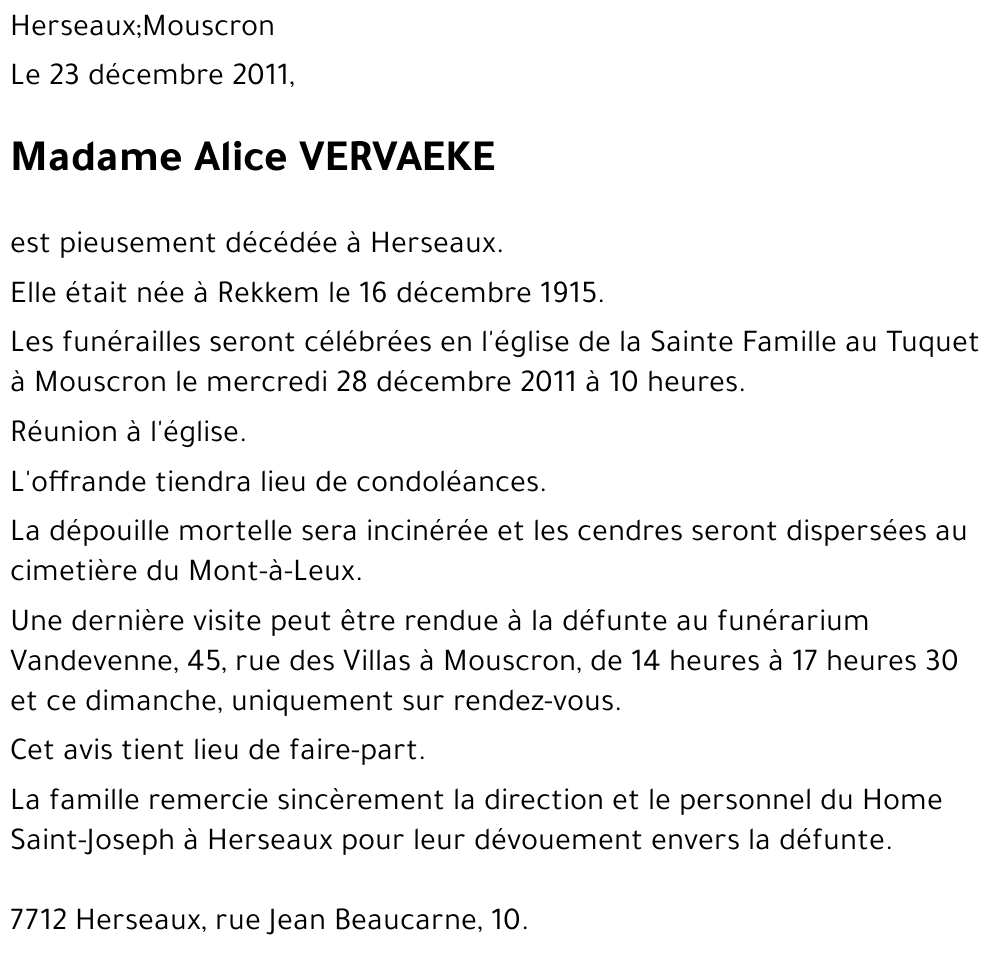 Alice VERVAEKE