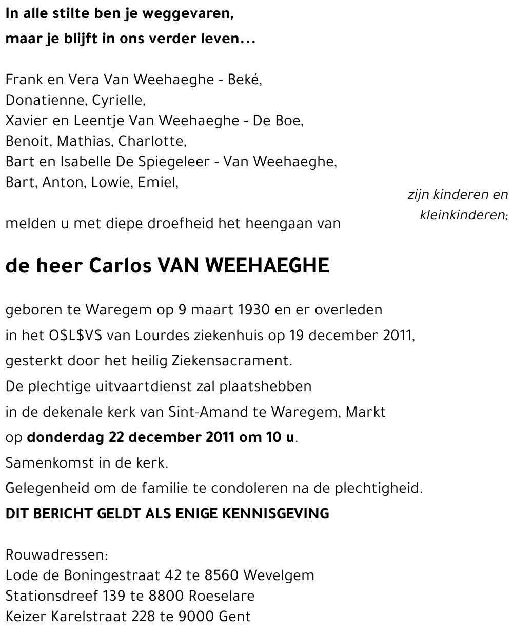 Carlos VAN WEEHAEGHE