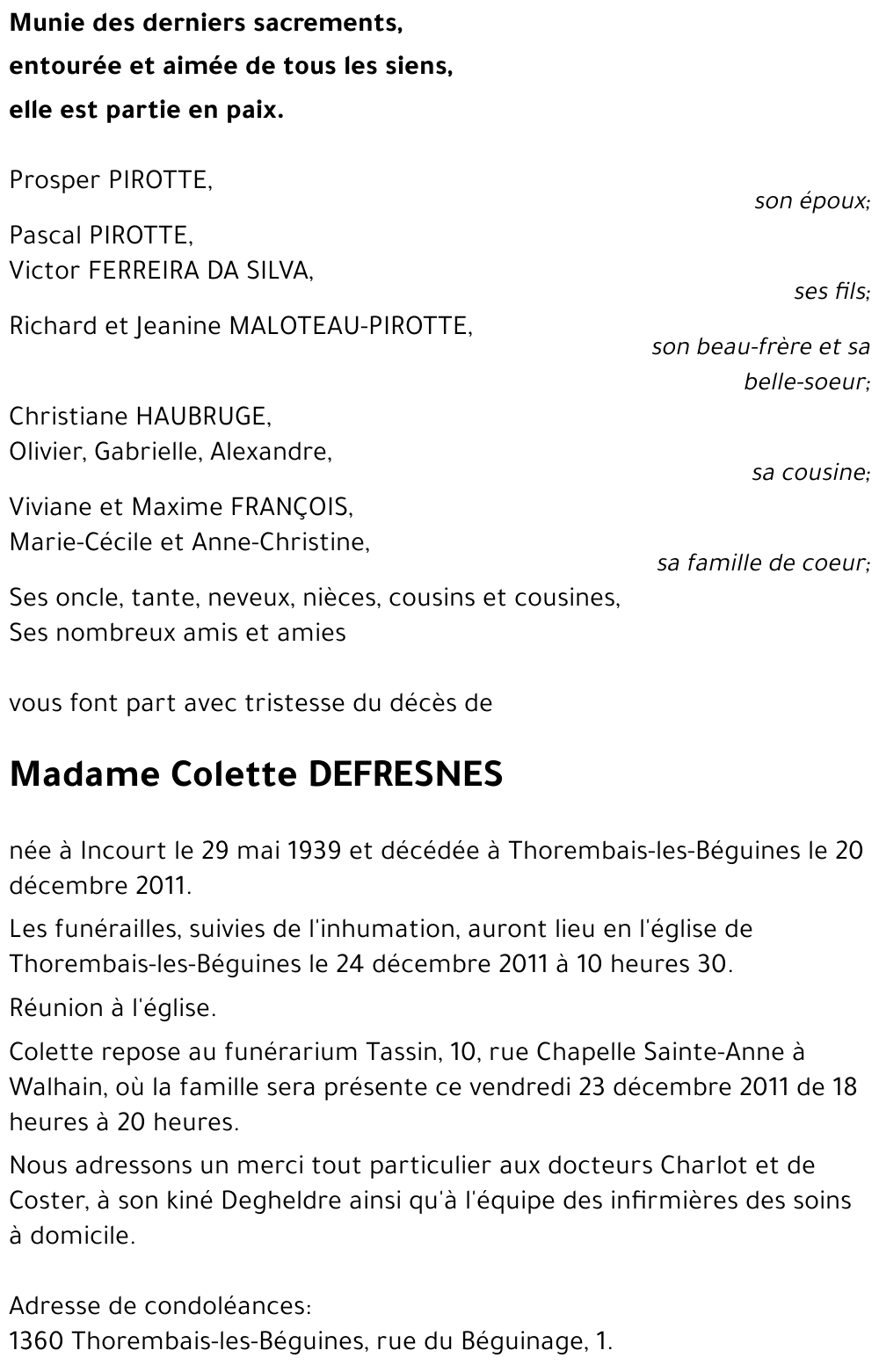 Colette DEFRESNES