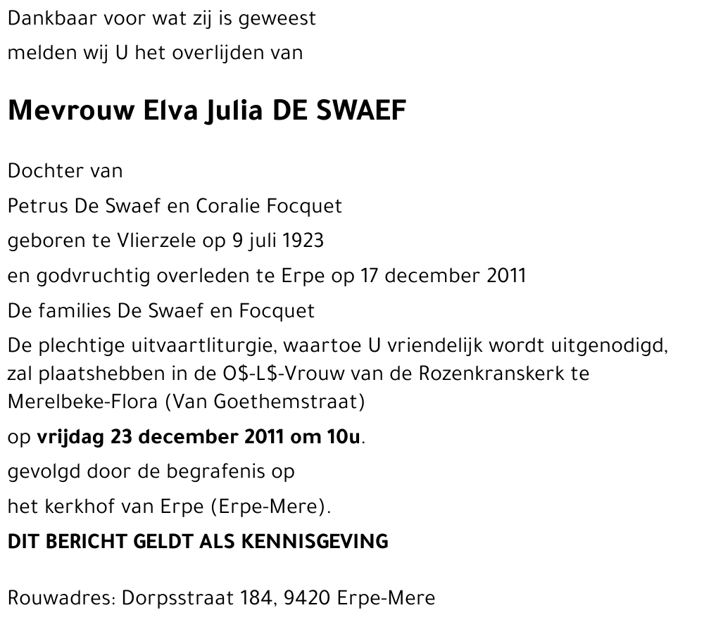 Elva Julia DE SWAEF