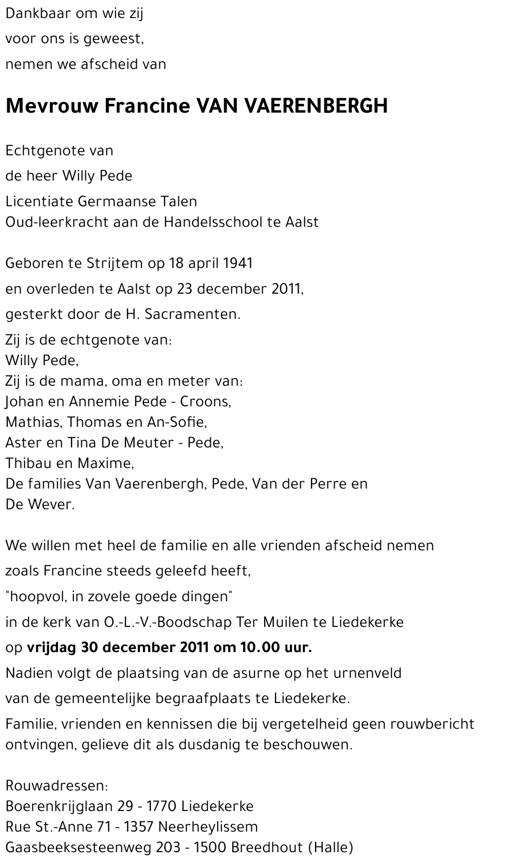 Francine VAN VAERENBERGH